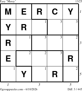 The grouppuzzles.com Easy Mercy puzzle for Wednesday June 10, 2026 with all 3 steps marked
