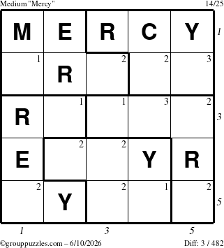 The grouppuzzles.com Medium Mercy puzzle for Wednesday June 10, 2026 with all 3 steps marked