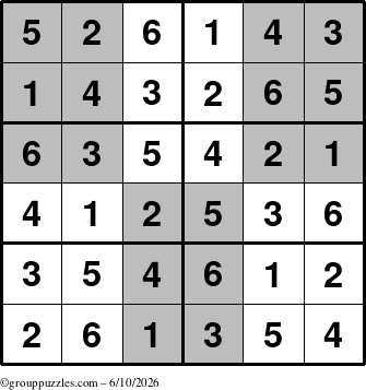 The grouppuzzles.com Answer grid for the SuperSudoku-Junior puzzle for Wednesday June 10, 2026