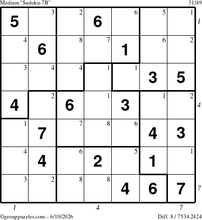 The grouppuzzles.com Medium Sudoku-7B puzzle for Wednesday June 10, 2026 with all 8 steps marked