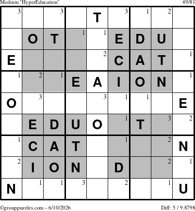 The grouppuzzles.com Medium HyperEducation-i23 puzzle for Wednesday June 10, 2026 with the first 3 steps marked