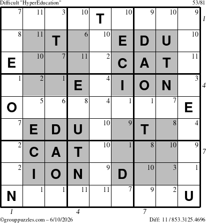 The grouppuzzles.com Difficult HyperEducation-i23 puzzle for Wednesday June 10, 2026 with all 11 steps marked