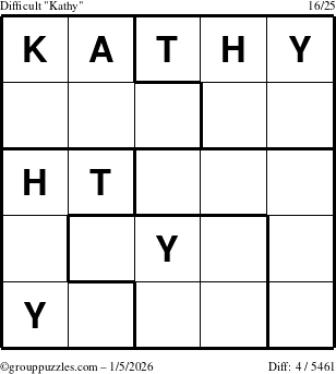 The grouppuzzles.com Difficult Kathy puzzle for Monday January 5, 2026