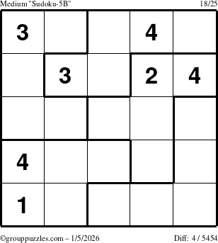 The grouppuzzles.com Medium Sudoku-5B puzzle for Monday January 5, 2026