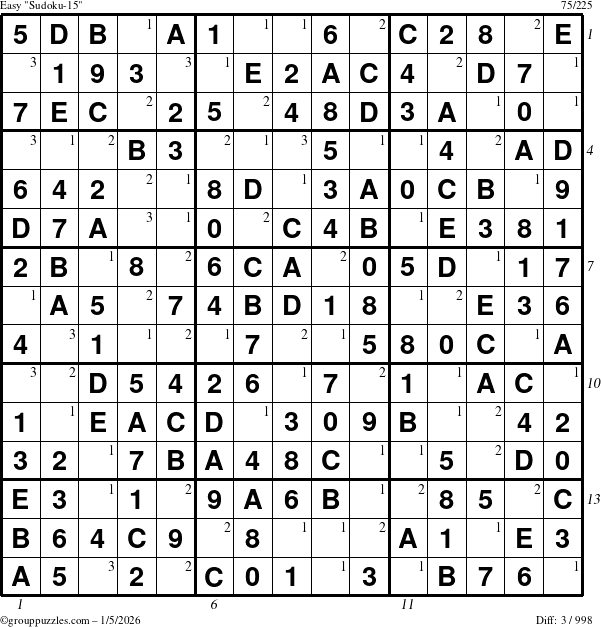 The grouppuzzles.com Easy Sudoku-15 puzzle for Monday January 5, 2026 with all 3 steps marked
