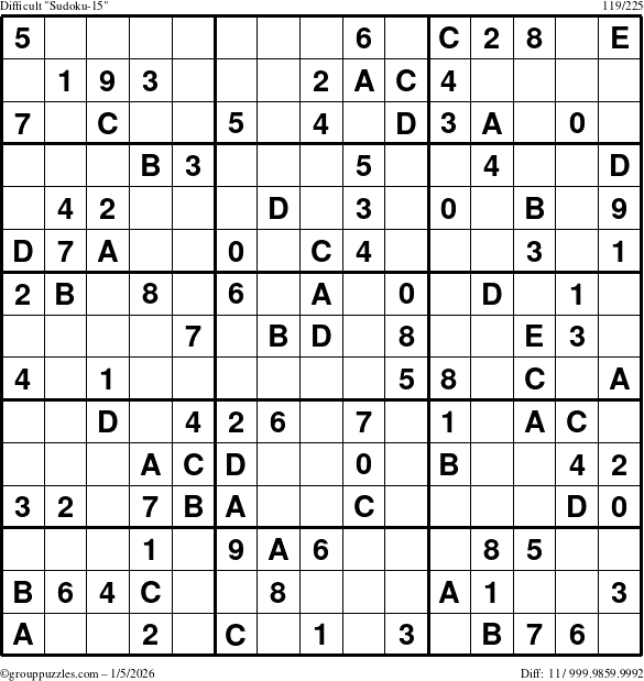 The grouppuzzles.com Difficult Sudoku-15 puzzle for Monday January 5, 2026
