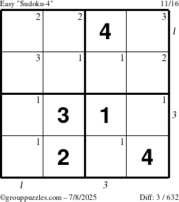 The grouppuzzles.com Easy Sudoku-4 puzzle for Tuesday July 8, 2025 with all 3 steps marked