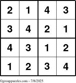 The grouppuzzles.com Answer grid for the Sudoku-4 puzzle for Tuesday July 8, 2025