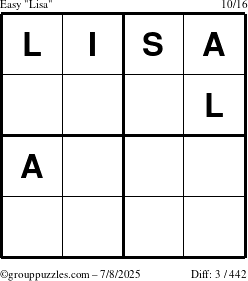 The grouppuzzles.com Easy Lisa puzzle for Tuesday July 8, 2025