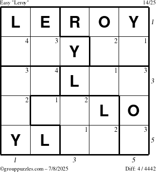 The grouppuzzles.com Easy Leroy puzzle for Tuesday July 8, 2025 with all 4 steps marked