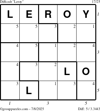 The grouppuzzles.com Difficult Leroy puzzle for Tuesday July 8, 2025 with all 5 steps marked