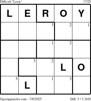 The grouppuzzles.com Difficult Leroy puzzle for Tuesday July 8, 2025 with the first 3 steps marked