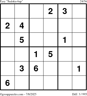The grouppuzzles.com Easy Sudoku-6up puzzle for Tuesday July 8, 2025