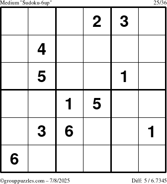 The grouppuzzles.com Medium Sudoku-6up puzzle for Tuesday July 8, 2025