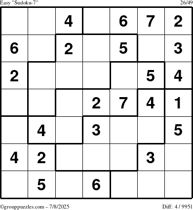 The grouppuzzles.com Easy Sudoku-7 puzzle for Tuesday July 8, 2025