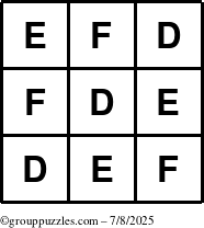 The grouppuzzles.com Answer grid for the TicTac-DEF puzzle for Tuesday July 8, 2025