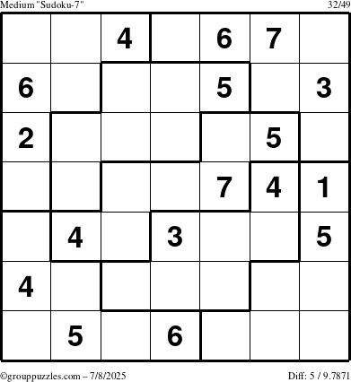 The grouppuzzles.com Medium Sudoku-7 puzzle for Tuesday July 8, 2025