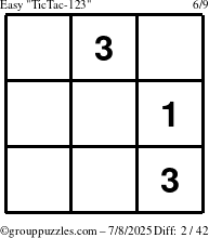 The grouppuzzles.com Easy TicTac-123 puzzle for Tuesday July 8, 2025