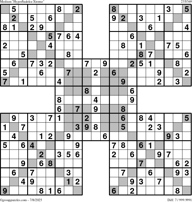 The grouppuzzles.com Medium HyperSudoku-Xtreme puzzle for Tuesday July 8, 2025