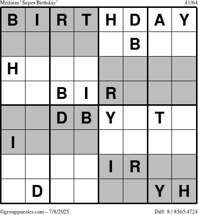 The grouppuzzles.com Medium Super-Birthday puzzle for Tuesday July 8, 2025