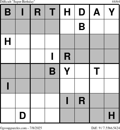 The grouppuzzles.com Difficult Super-Birthday puzzle for Tuesday July 8, 2025