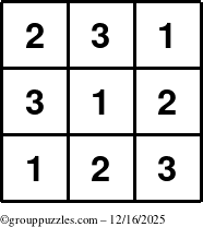 The grouppuzzles.com Answer grid for the TicTac-123 puzzle for Tuesday December 16, 2025