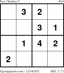 The grouppuzzles.com Easy Sudoku-4 puzzle for Tuesday December 16, 2025