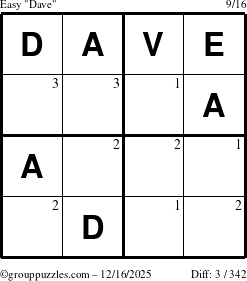 The grouppuzzles.com Easy Dave puzzle for Tuesday December 16, 2025 with the first 3 steps marked