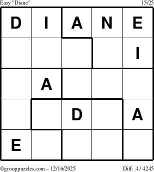 The grouppuzzles.com Easy Diane puzzle for Tuesday December 16, 2025