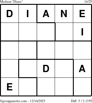 The grouppuzzles.com Medium Diane puzzle for Tuesday December 16, 2025