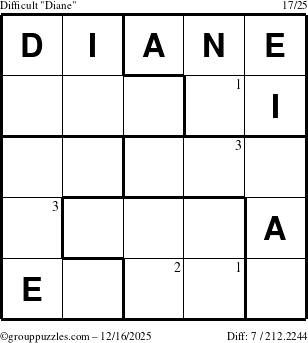 The grouppuzzles.com Difficult Diane puzzle for Tuesday December 16, 2025 with the first 3 steps marked