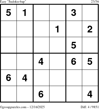 The grouppuzzles.com Easy Sudoku-6up puzzle for Tuesday December 16, 2025