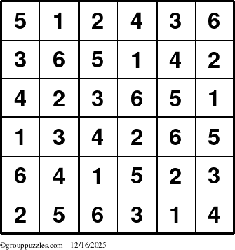 The grouppuzzles.com Answer grid for the Sudoku-6up puzzle for Tuesday December 16, 2025