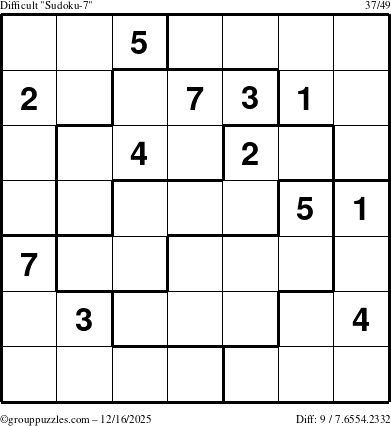 The grouppuzzles.com Difficult Sudoku-7 puzzle for Tuesday December 16, 2025