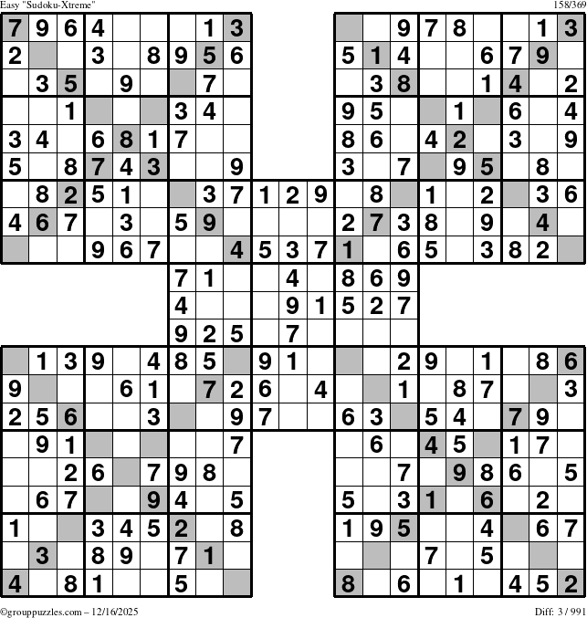 The grouppuzzles.com Easy Sudoku-Xtreme puzzle for Tuesday December 16, 2025