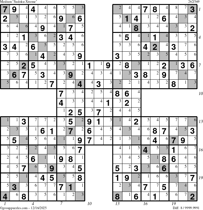The grouppuzzles.com Medium Sudoku-Xtreme puzzle for Tuesday December 16, 2025, suitable for printing, with all 8 steps marked