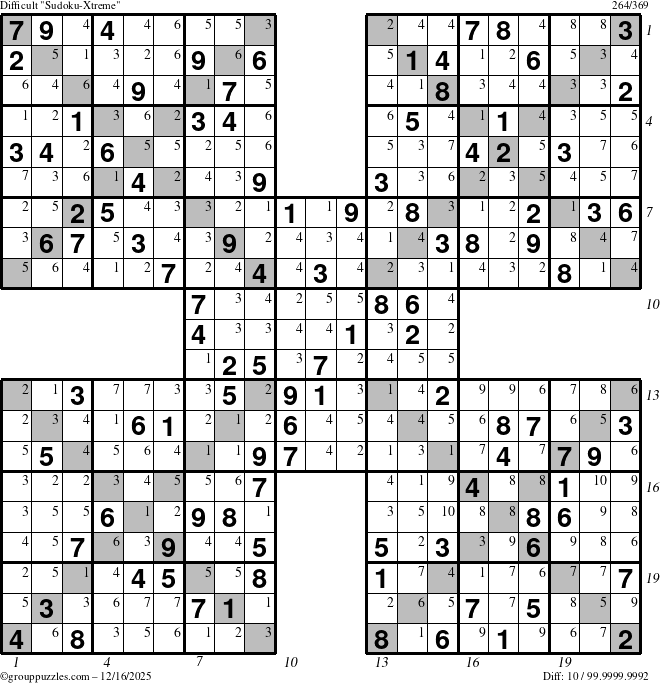The grouppuzzles.com Difficult Sudoku-Xtreme puzzle for Tuesday December 16, 2025, suitable for printing, with all 10 steps marked