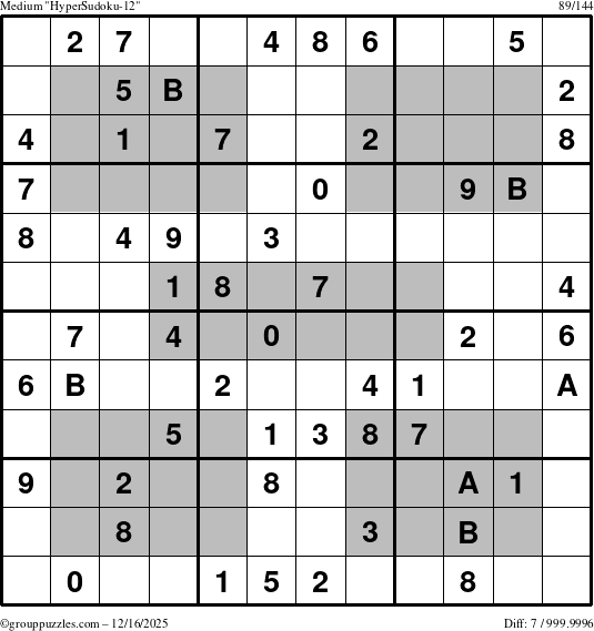 The grouppuzzles.com Medium HyperSudoku-12 puzzle for Tuesday December 16, 2025