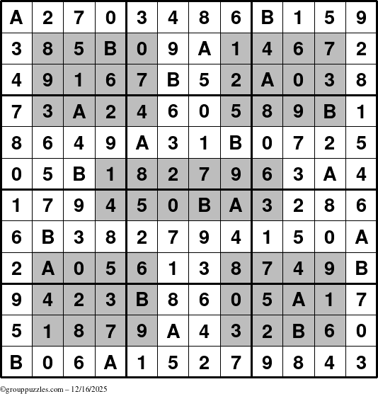 The grouppuzzles.com Answer grid for the HyperSudoku-12 puzzle for Tuesday December 16, 2025