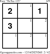 The grouppuzzles.com Easy TicTac-123 puzzle for Tuesday December 16, 2025 with the first 2 steps marked