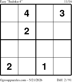 The grouppuzzles.com Easy Sudoku-4 puzzle for Thursday May 21, 2026