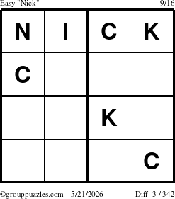 The grouppuzzles.com Easy Nick puzzle for Thursday May 21, 2026