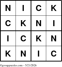 The grouppuzzles.com Answer grid for the Nick puzzle for Thursday May 21, 2026