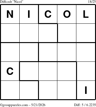 The grouppuzzles.com Difficult Nicol puzzle for Thursday May 21, 2026