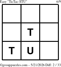 The grouppuzzles.com Easy TicTac-STU puzzle for Thursday May 21, 2026
