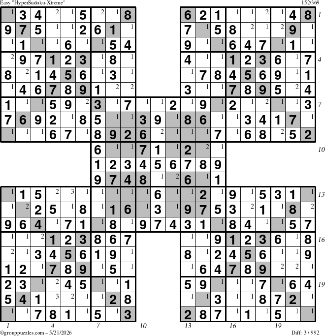 The grouppuzzles.com Easy cover-HyperXtreme puzzle for Thursday May 21, 2026 with all 3 steps marked