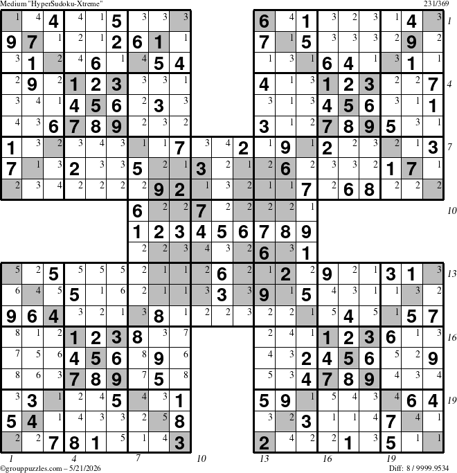 The grouppuzzles.com Medium cover-HyperXtreme puzzle for Thursday May 21, 2026, suitable for printing, with all 8 steps marked