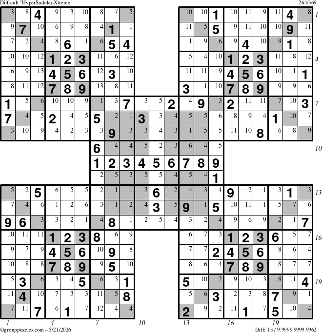 The grouppuzzles.com Difficult cover-HyperXtreme puzzle for Thursday May 21, 2026 with all 13 steps marked