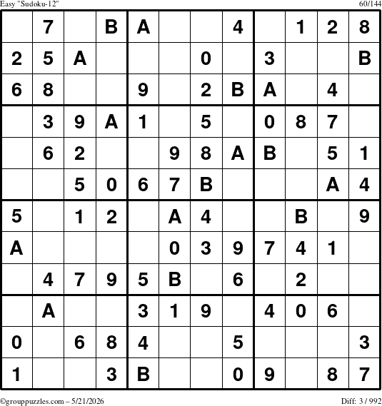 The grouppuzzles.com Easy Sudoku-12 puzzle for Thursday May 21, 2026