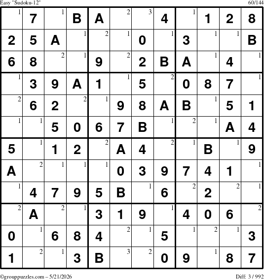 The grouppuzzles.com Easy Sudoku-12 puzzle for Thursday May 21, 2026 with the first 3 steps marked
